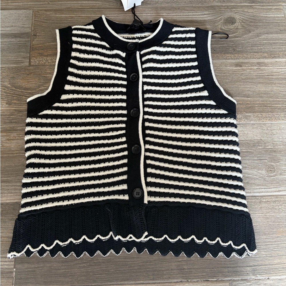 Zara Black & White Striped Knit Vest